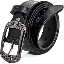 TEAMMAO Ceinture Cuir Véritable Femme Noir – Extra Longue 110-180 Cm, Large 3 Cm, Style Fleur Creux Chic Et Robuste