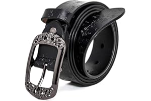 AmyKer Ceinture Femme Cuir Marron Noir Rouge véritable Vintage Avec Boucle en Relief 105 110 115 120 cm