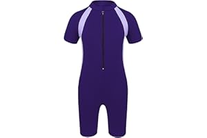 Mufeng Kinder Mädchen Badeanzug Einteiler Bademode Kurzarm Schwimmanzug mit Bein Neoprenanzug UV Schutz Schwimmen Badebekleidung