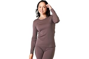 LAPASA Damski podkoszulek termiczny, 100% wełna z merynosów, bielizna termiczna premium, ciepły okrągły dekolt, koszulka z długim rękawem (L48), jasnobrązowy, M