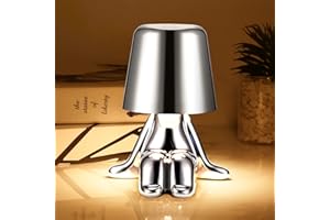 ‎SUNJULY Nachttischlampe mit Touch Steuerung, Dekorative Silber Thinker Statue LED Schreibtischlampe, USB Aufladung 3 Helligkeitsstufen Dimmbare Tischlampe für Schlafzimmer Büro Wohnzimmer Dekoratio Geschenk
