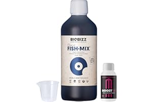 GROWMANIA.ES GROWMANIA Fish Mix de BioBizz 250 ml + échantillon Boost Up Nutrients + Verre doseur | Stimulateur de croissance biologique | Pour petits jardins et cultures en pot