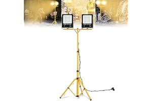 ‎ACXIN ACXIN 2 Stück LED Fluter Flutlicht, Außen Flutlicht, LED Baustrahler Arbeitsleuchte, Scheinwerfer, Außenstrahler+ Gelb Stativ, IP66 wasserdicht, 100W, Warmweiß