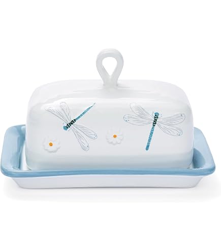 Krüger Beurrier Husum Émail Avec Couvercle - 250g Beurre - Blanc Bleu Vintage