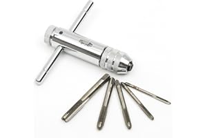 Malayas Adjustable M3-M8 3mm-8mm HSS T-Handle Reversible Ratchet Wrench Tapping Threading Tool with Sliver Hand Screw Tap