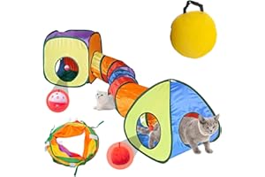 ASTRIFY 3 In 1 Cat Tunnels For Indoor Cats,Cat Play Tunnels With 2 Hanging Ball，Cat Enclosures Cat Cubes Tent Foldable With Storage Bag For Indoor Outdoor Pets Puppy Bunny Rabbit Piggy-Rainbow