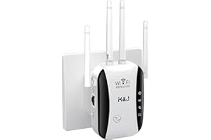 K&J 2025 Newest WiFi Extender, WiFi Booster, 4 Antennas Up to 5000 Sq.ft and 50 Devices, WiFi Repeater, Wireless Internet Repeater with Ethernet Port, 1-Click Setup, Access Point, UK plug - White