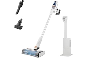 Shark Clean and Empty Cordless Vacuum Cleaner with Auto-Empty System, Lightweight Anti Hair Wrap Vacuum with Pet, Crevice Tools, 40 Mins Run-Time, Charging Dock, LED Headlights, White/Blue, BU3521UK