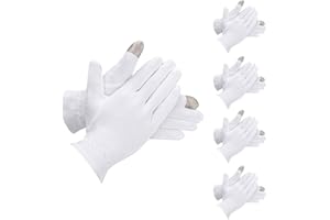 Segus White Cotton Gloves for Eczema, 4 Pairs Touch Screen Moisturising Gloves, Washable and Breathable, for Dry Hands, Jewelry Inspection, Coin Handling, Serving (L)