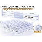 Akrilik &Ccedil;ekmece B&ouml;l&uuml;c&uuml; Organizer, Şeffaf, Teleskopik Ayarlanabilir 30&ndash;50 cm, Kaymaz U&ccedil;lu, Mutfak, Dolap, Banyo ve Ofis i&ccedil;in