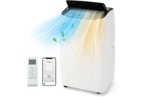 GOPLUS Climatiseur Mobile 12000BTU, 6 en 1 Fonction Refroidisseur, Chauffage, Ventilateur & Déshumidificateur, Automatique, Mode Veille, Contrôle Télécommande& App Wifi, Minuterie 24H, 42㎡