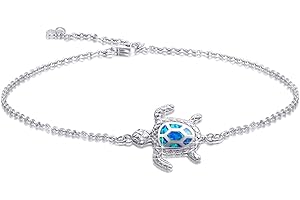AMIGUO Blau Opal Sea Turtle Knöchel Meeresschildkröte Armband Sterling Silber Fußkettchen Schmuck für Frauen Geschenke 4 Level verstellbare Fußkette (großes Armband)