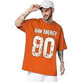 LEOTUDE Men Half Sleeve Round Neck Graphic Font Printed Cottonblend Oversized Tshirts (Colour: Orange)
