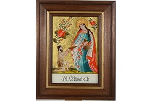 Hinterglaswerkstätten - Hl. Elisabeth, Handbemaltes Wandbild mit Holzrahmen, ca. 12,5 x 16 cm, Wohnzimmer