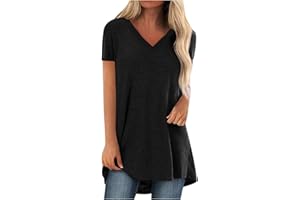 SHZFGUI Pullover Femme Manche Courte À Jabot Col V Pullover Polyester Uni Respiran Chemisie Femme Confortable Été Tunique