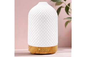 DIALAN'S Essential Oil Diffuser Electric Aromatherapy Oil Diffuser 200ml Ceramic Aroma Scent Diffusers Humidifier with Auto Shut Off Ultrasonic Quiet/4 Timing Set/7 LED Lights for Home Office Sleep