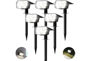 HIBOITEC Lumiere Solaire Exterieur 59LED, Lot de 6 Lampes Solaires Extérieur, IP65 Éclairage Extérieur Solaire Puissant, 3 Luminosité, 3000K Lumière Blanche pour le Jardin, Cour, Allée