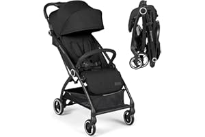 Ickle Bubba Aries Autofold Stroller - Feather-Light Design, Multi-Position Recline, and Handy Auto-Fold Mechanism, Large Seat from Birth to 22kg, UPF 50+ Hood, and Spacious Basket (Black)
