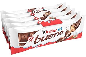 Kinder Bueno, Snack al Cioccolato e Nocciola, un Wafer Ripieno di Crema alle Nocciole Ricoperto di Cioccolato Kinder, 5 Confezioni