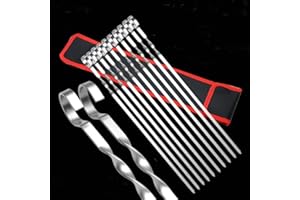 HeyWin Metal Skewers,10 Pcs,16.8 inch Long Kebab Skewers for More Meat or Vegetabels, Thick Stainless Steel, Easy Clean,with A Storage Pouch (Size 1)