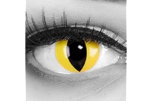 Lentilles couleur Jaune Oeil De Chat Cat Eye. Pour Halloween, Shrovetide, Carnaval + étuis à lentilles de contact I 1 paire (2 pièces) I sans correction I 0,00 Dioptries MERALENS