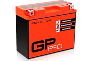 GP-PRO GT12B-4 - Batería de arranque para motos, 12V, 10Ah, parecido a YT12B-4 / YT12B-BS, sin necesidad de mantenimiento