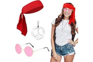 SPRINLOT Accesorios Hippie, Gafas Redondas + Collar de la Paz + Diadema Hippie, Hippie Disfraz para 60s 70s Fiesta Carnaval Halloween ST-Toy