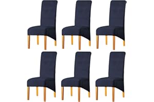 LANSHENG Dining Chair Covers Set of 6, Stretch Velvet Dining Chair Covers XL, Washable Removable Large Chair Slipcover Protector for Dining Room, Kitchen, Banquet, Restaurant (Navy Blue, Set of 6)