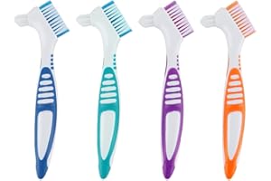 GBULTR Denture Brush 4 Pack, False Teeth Toothbrush,Premium Hygiene Denture Cleaner Set for Denture Care, Denture Cleaner Brush with Double Bristle Head,Retainer Brush with Ergonomic Rubber Handle