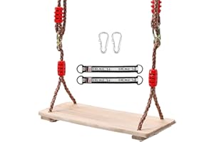 KOIROI Balançoire Extérieure en Bois, Balançoire Enfants Adulte, Balançoire à Suspendre pour Enfant Et Adulte Chargé Maximum 150kg avec Cordes Réglables pour Arbre Aire de Jeux Extérieur Intérieur