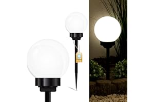 Lumiled Solarna lampa ogrodowa, kule solarne do ogrodu, na zewnątrz, świecąca kula z ostrzem do wbijania w ziemię, czujnik zmierzchu, lampa zewnętrzna, lampa ścieżkowa, lampa stojąca, IP44, zimna biel