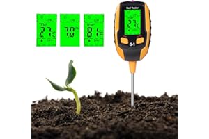 Ykgutilu Soil Moisture Meter,Inspection Plant Temperature/Soil Moisture/PH Meter/Sunlight Intensity/Environment Humidity Soil Test Meter for Gardening, Farming, Indoor and Outdoor Plants