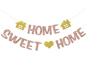 MERRSHIN Home Sweet Home Banner - Welcome Home Party Supplies - New Home Housewarming New House Party Decorations - Rose Gold Glitter