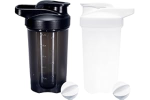 YAYAYOUNG Protein Shaker Flasche 500 ml Auslaufsicher, BPA Frei, Eiweiß Shaker für Supplement Shakes mit Sieb & Skala, Fitness Mixer für cremige Whey Proteinpulver Shakes, (Schwarz+Weiß(2PCS)