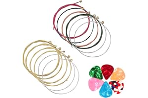 Feelairy Akustik Gitarrensaiten Set, 12 Premium Akustikgitarren Saiten in Gold und Bunt, mit 6 Plektrum Geschenk Plektren, Zubehör für Gitarre E-Gitarre Ukulele Bass