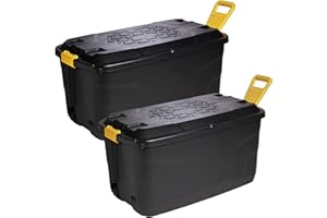 STORM TRADING GROUP Heavy Duty Robust Black Storage Trunk With Wheels & Handles 110 Litre & 145 Litre XL Capacity Great for Indoor & Outdoor Storage (145 Litre, 1 x Storage Trunk Box)