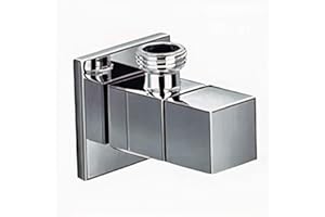 Aumix Quarter Turn ½ Inch Angle Shut Off Valve Douche Tap Outlet with Flange Chrome Plated Brass Bidet Spray Accessory - Square Design