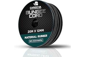 CARGO VA INTELLIGENT VEHICLE ACCESSORIES CargoVA - Corda in gomma, 12 mm, 20 m, colore nero, allungamento all'80%, resistente alle intemperie, per rimorchi, vele parasole, teloni UVM