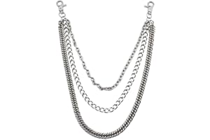 JaneYi (1 Pezzo) Catena per pantaloni Gothic Rock Hip-Hop Punk Jeans Catena Moda Pantaloni Catena Portafoglio Metallo Catena 3 in 1 Portachiavi per Uomo e Donna Argento