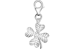 Quiges 925 Sterling Silver Four Leaf Clovers Clip On Lobster Clasp Charm Pendant