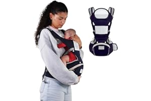 Mobiclinic® kids, Mochila portabebés, 6 en 1, Moley, Multiposición, Plegable, Bolsillo con cremallera, Reposa biberón, Algodón premium suave, 0-36 meses, Para recién nacidos y niños (azul marino)