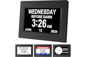 Gsituk 7” Dementia Clock with Day and Date for Elderly, 12 Alarms Clock Large Digital Calendar for Alzheimer Patient (Black Not battery powered)
