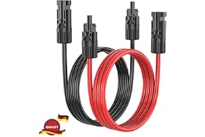 RHEIN BELEUCHTUNG Solarkabel H1Z2Z2-K verzinntes Kupfer bezeichnet 4mm2, Solarkabel Verlängerung mit Solarstecker, PV Kabel rot/schwarz Photovoltaik Kabel mit Stecker für PV Solaranlage (10MX4mm2)