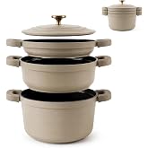 briebe Totem Stackable Induction Non-stick Ceramic Cookware | 4 Pieces, Frying Pan, 2 Saucepans &Oslash; 22 cm Cast Aluminium, PFOA-