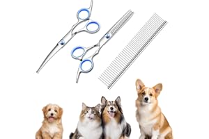 JYNVO Tijeras Peluqueria Canina, Tijeras Para Perros, Tijeras Curvas Para Perros, 3 En 1 Tijeras Peluqueria Canina Para Perros, para perros, gatos