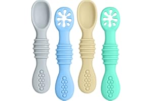 Vicloon Baby Lernlöffel Silikon, 4 Stück Weich Esslernlöffel, Baby Löffel Brei ab 4 6 Monaten zum Selber Essen, Weich Flexibel Kinder Besteck BPA-frei, Baby Selbst Essen Esslernbesteck