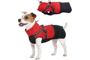 Hjumarayan Hundemantel für Kleine Hunde, Hundemantel mit Geschirr Wintermantel Klein Hunde Mantel Gefüttert, Hundejacke Wasserabweisend und Warm Mantel Winter, Rot S