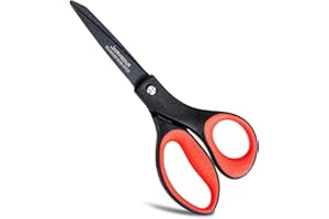 JARVISTAR Titanium Non-Stick Scissors, Paper Scissors High Quality with Soft Handle, Ultra Sharp Stainless Steel Blade, Unpacking Craft Scissors for School, Office, Home (20.3 cm, Red/Black)