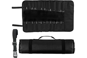 Liameph Chef Knife Bag, 10 Slots Knife Cutlery Tool Roll Case Storage Bag with 1 Piece Buckle for Pro Chefs or Culinary Enthusiasts (Black)