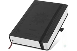 AWBETY Cahier A5 Pointillé | 300 Pages | Papier 100g/m² | S'ouvre à 180° | Couverture Souple en Cuir Design Vintage | Idéal pour le Travail, Bullet Journal et Études (Noir)